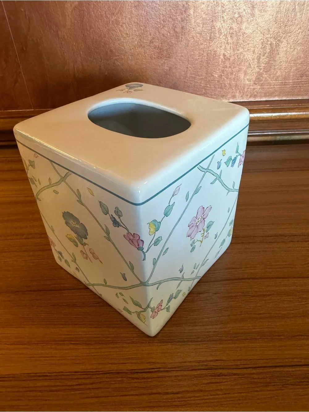 Vtg R.B. Bernarda Portugal Ceramic Tissue Box Cover Square Floral Wildflower 6